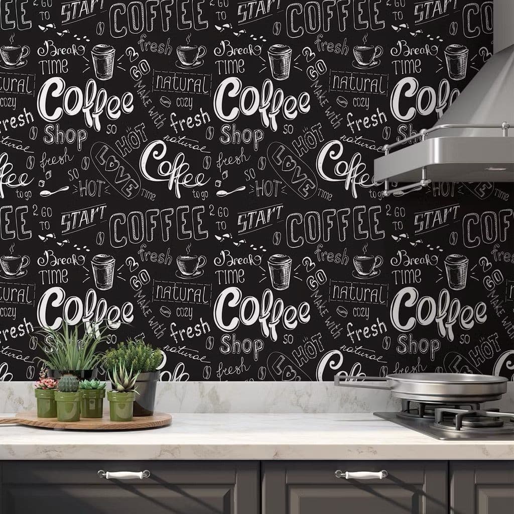 Papel de Parede Adesivos Modelo Café preto Love 5 METROS x 45CM Adesivo Autocolante para Sala, Quarto