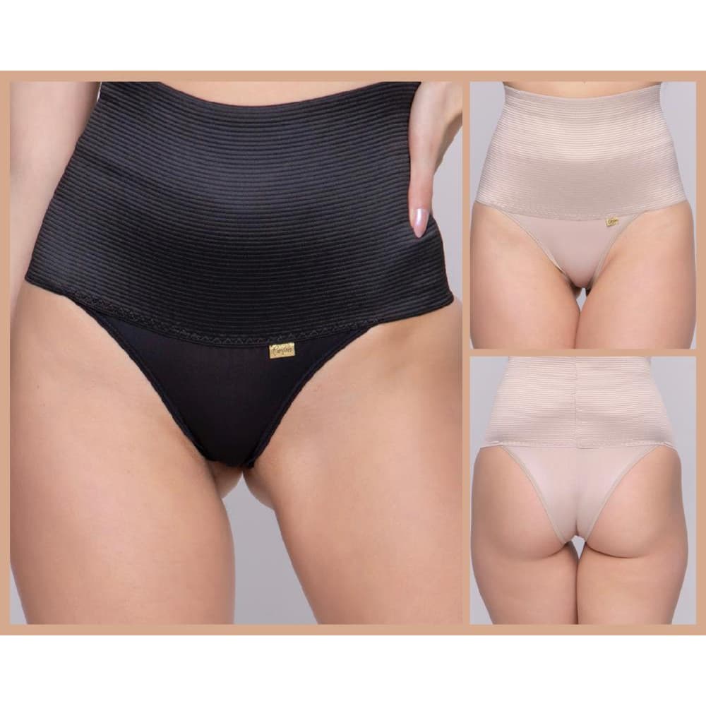 Kit c/2 Calcinhas Plus Size Cinta Modeladora Compressão Cós Alto Elastico Redutora Medidas