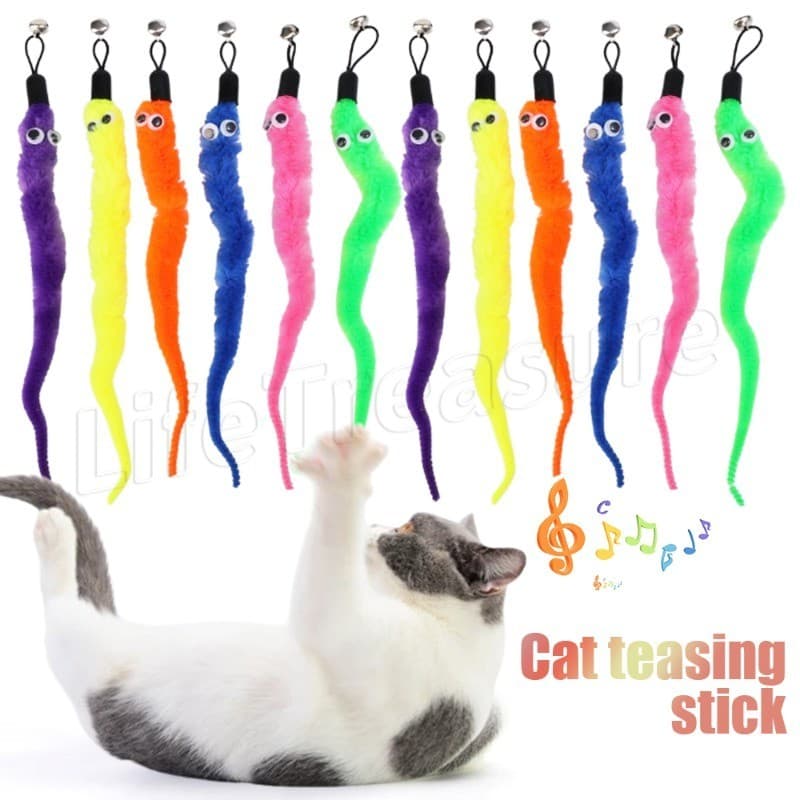 Cabeça De Substituição De Lagarta De 5 Peças-Brinquedos Interativos Para Gatos Com Sino-Substitua O Brinquedo De Pelúcia-Worms Provocando Bastão De Gato-Varinha De Olho Grande-Engraçado , Durável , Colorido-Suprimentos Animais De Estimação