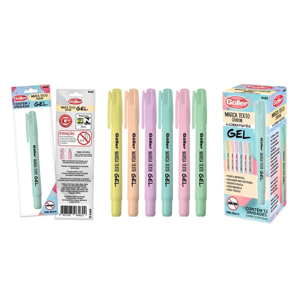 Marca Texto Crayon Gel Tons Pasteis Caixa Com 12 Unidades Göller