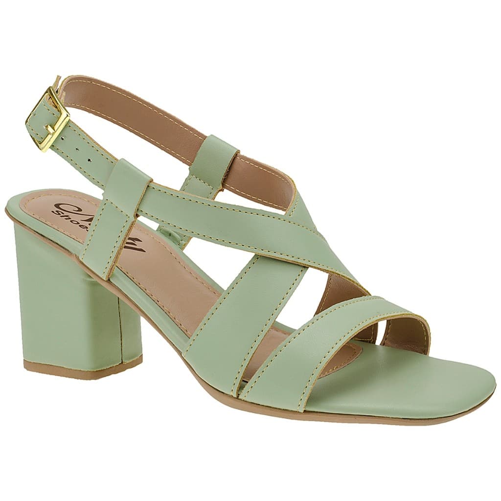 Sandália Feminina Verde Casual Salto Alto Grosso Social Elegante Festa Tamanho Especial Naty Shoes