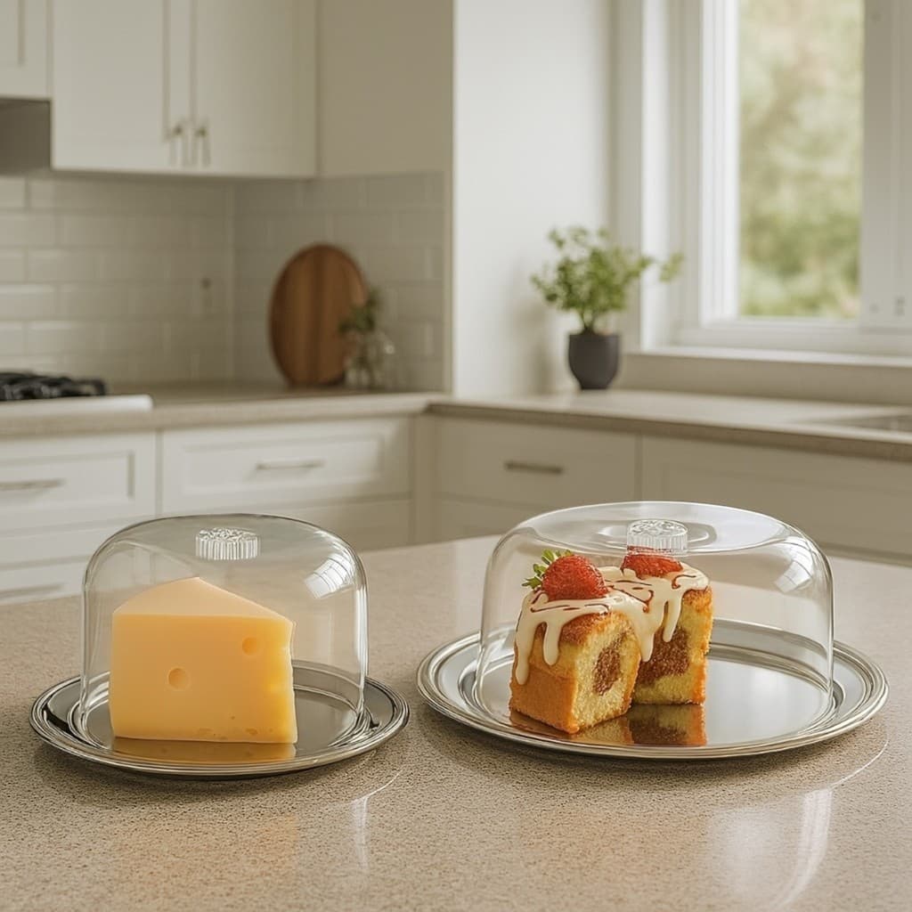 Kit Boleira + Queijeira Bolo Queijo Base Prato Inox Acrílico
