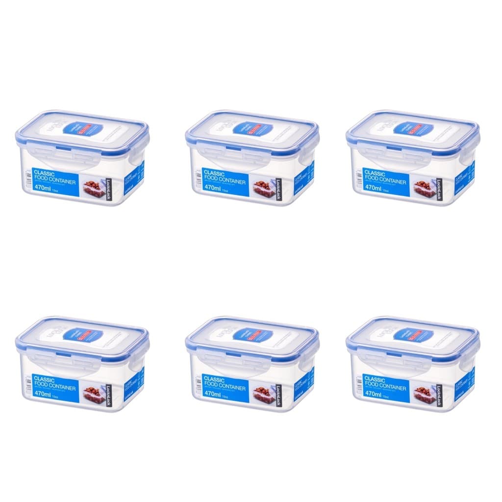 Kit 6 potes herméticos retangular com tampa 4 travas LocknLock - 470mL