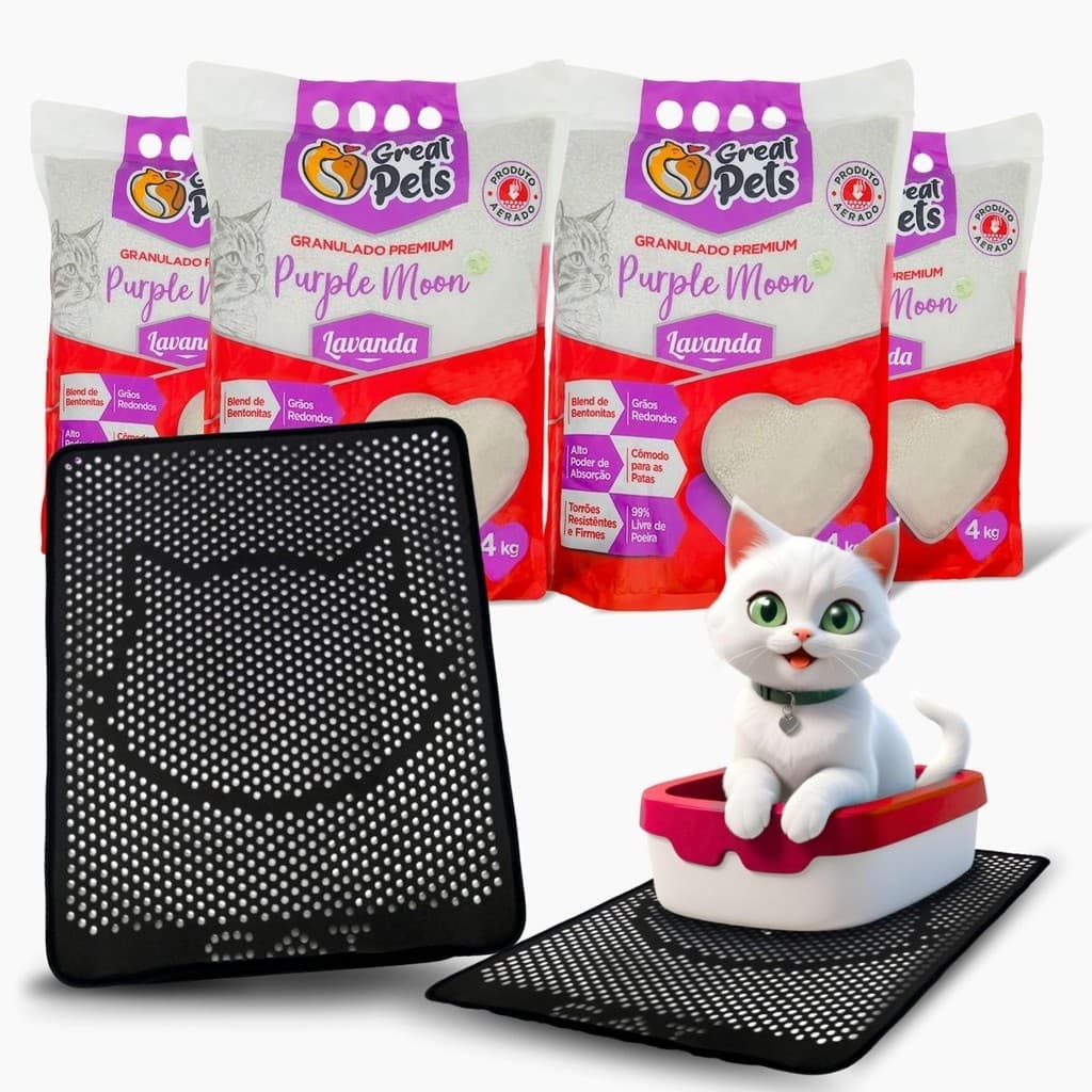 Kit 4 Areia Purple Moon 4Kg E Tapete Coletor De Areia Mypetone