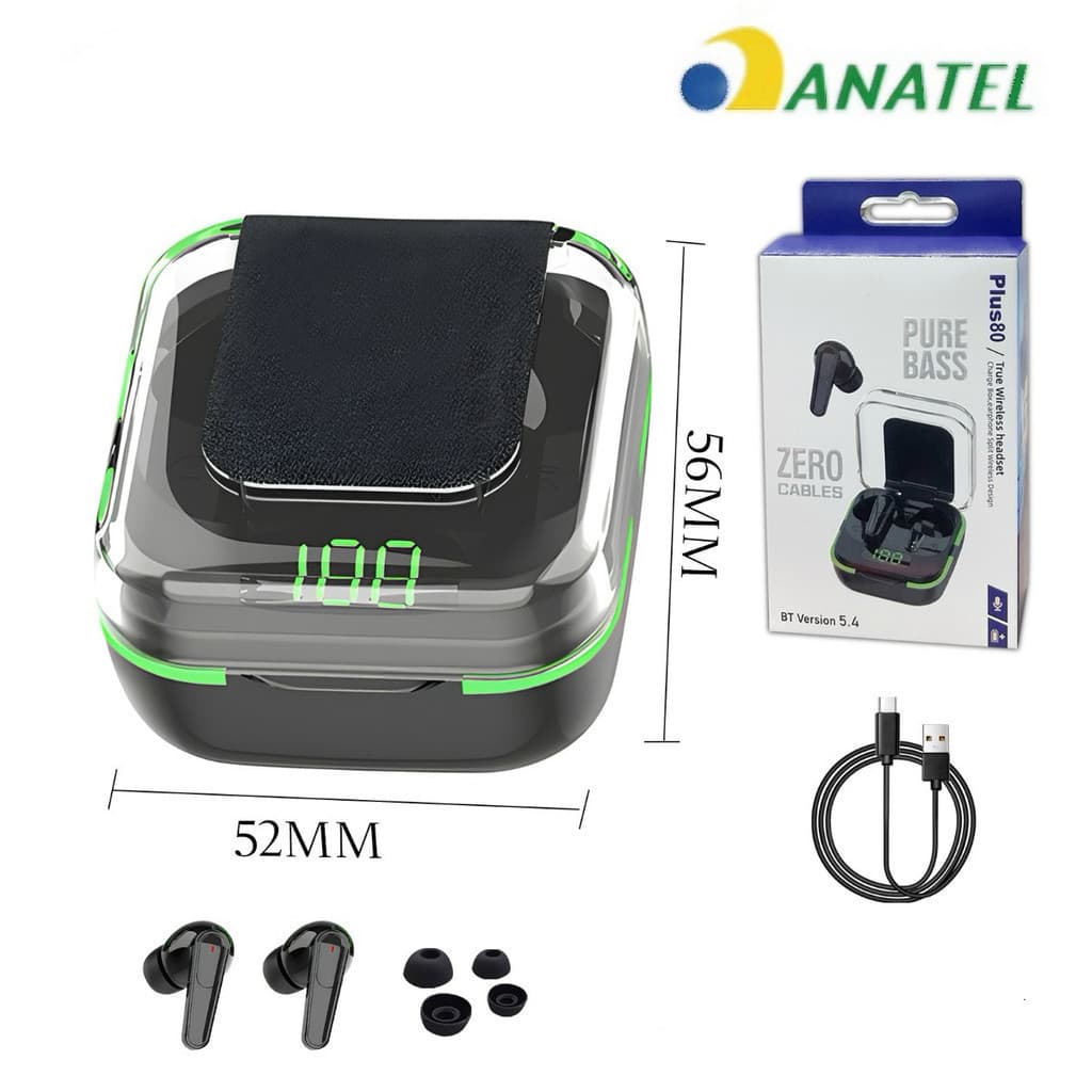 Fone Bluetooth 5.4 TWS com Display LED Estojo Power Bank Grave Forte Touch Sem Fio Android iPhone