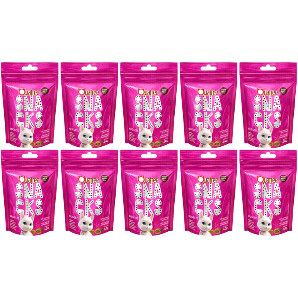 Kit 10 Snacks Quatree Anti Bola De Pelo Para Gatos Frango 60g