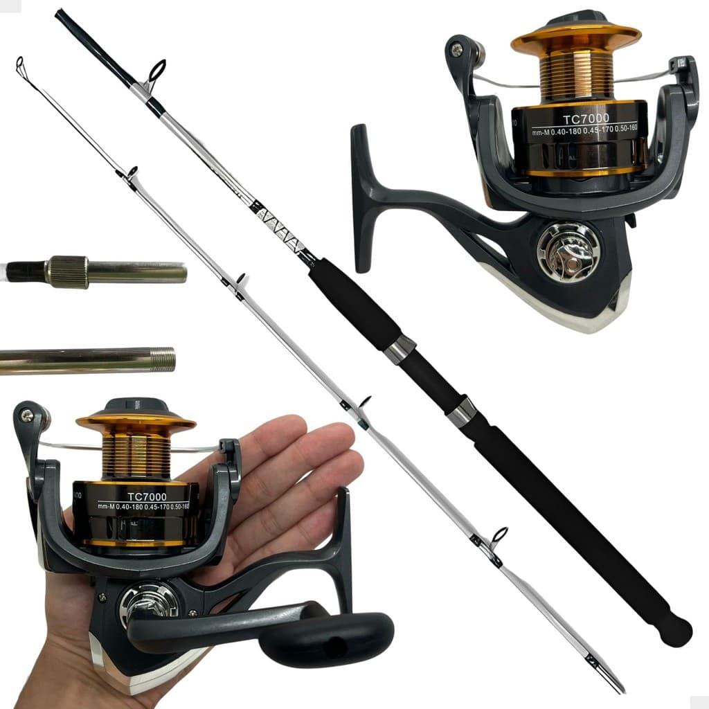Kit Pesca Vara 25 Lbs Fibra Vidro Maciça 1,65 + Molinete 7000 Carretel Alumínio