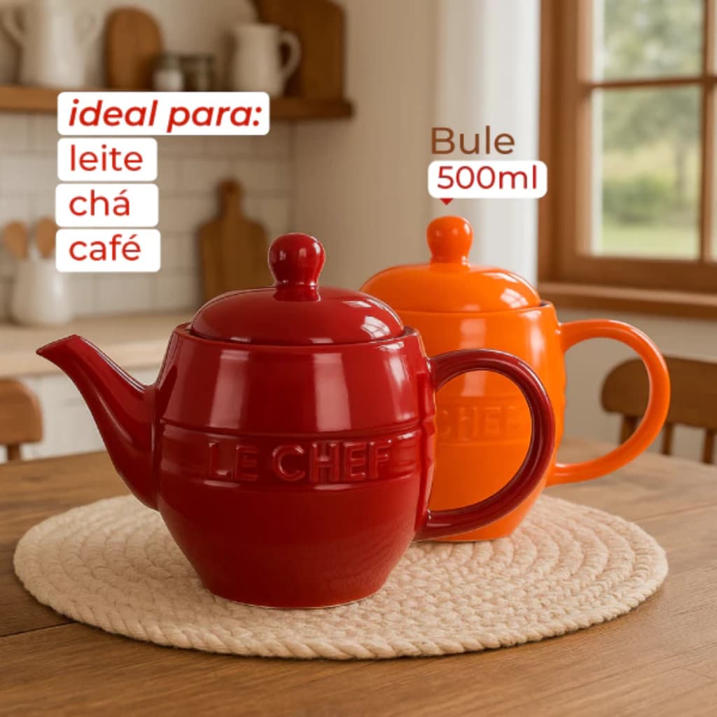 Bule Le Chef Cerâmica Laranja 500ml Chá Café Linha Le Chef