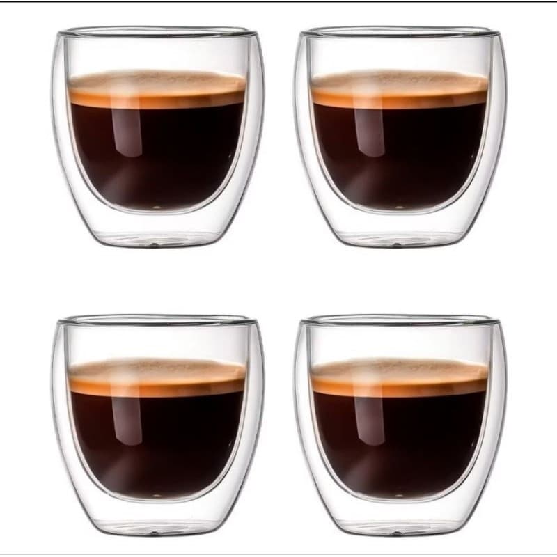 Copo Parede Dupla de Vidro 250 ml para Café Chá Suco  Copo Duplo Isolante Envio Imediato