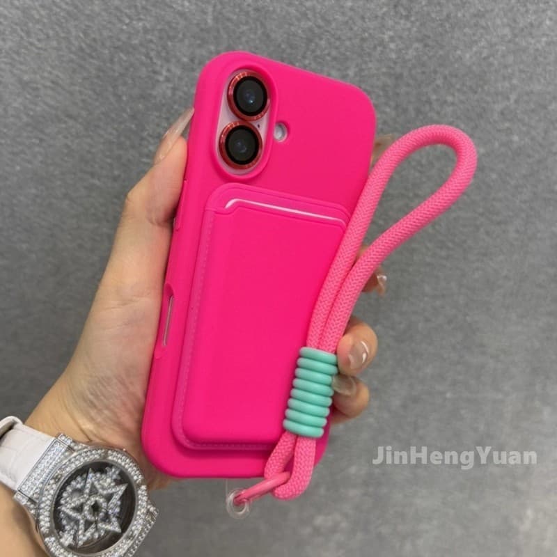 Firefly Rose Suporte De Cartão Magnético De Silicone Líquido Capa De Telefone De Corda Curta Para IPhone 17 16 15 14 13