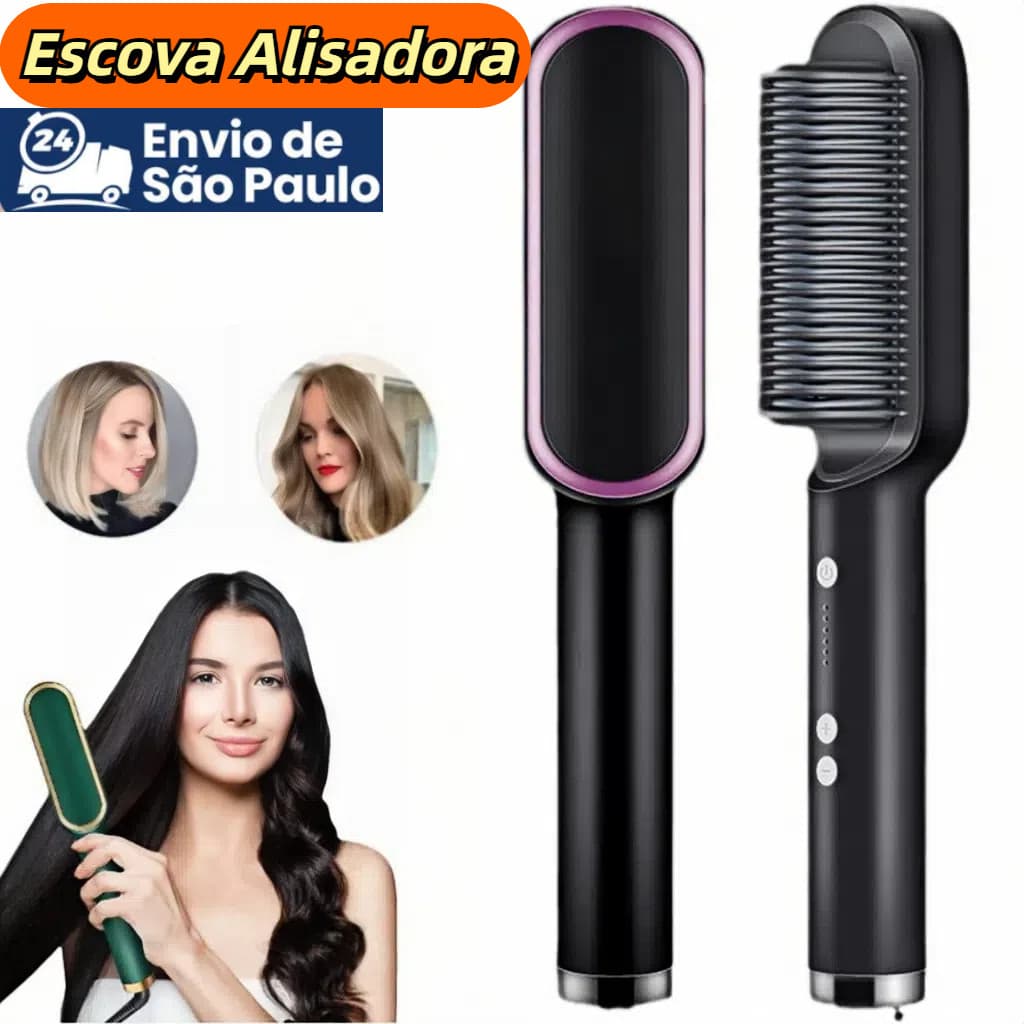 Escova Alisadora Pente 5 em 1 Modeladora Elétrica, Hidrata, Alisa, Modela e Anti-Frizz,110V 220V