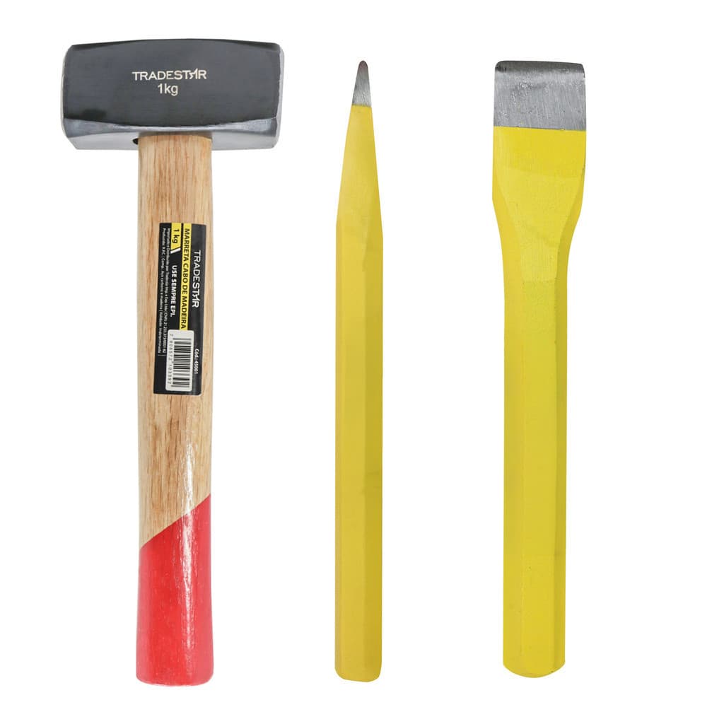 Kit Marreta 1kg + Talhadeira + Ponteiro 3/4x8" Tradestar
