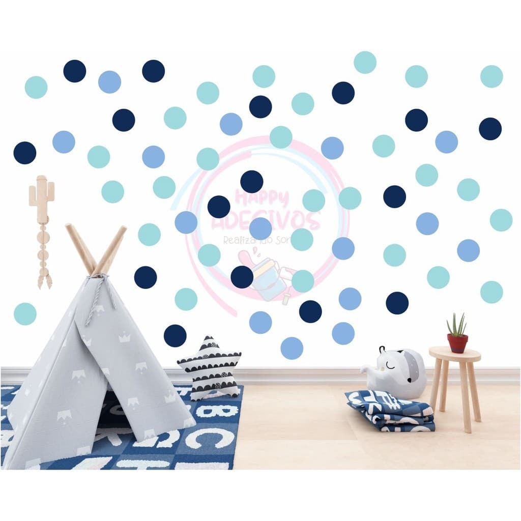Adesivo de Parede Bolinhas Infantil Azul Bolinha Menino Decorativo Bola Cartela Cheia DCM