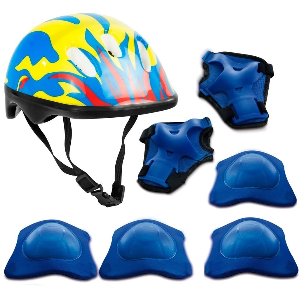 Kit Proteção Infantil Capacete Azul Chamas Skate Patins Bike Acessórios Para Esportes - Zippy Toys
