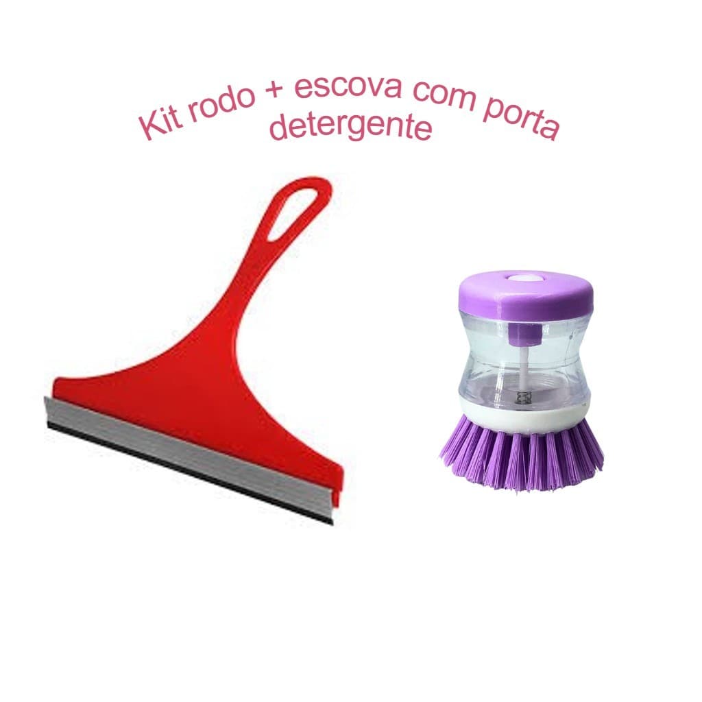 Kit Rodinho de Pia com Escova com Porta Detergente - Puxador de Agua Plástico Rodo de pia - Colorido