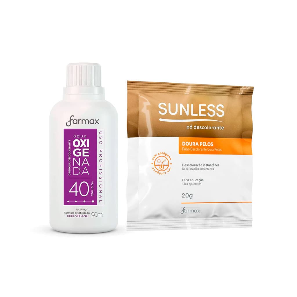 Farmax Kit 2un - Água Oxigenada 40 Volumes + 1un Pó descolorante Sunless