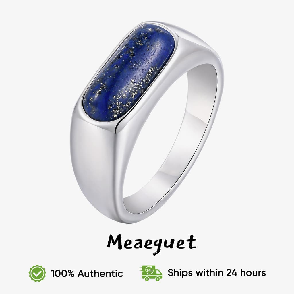 Meaeguet Anel Oval Com Rosto De Ovo lapis lazuli Cor De Aço Inoxidável Antialérgico E Não Desbotado Masculino # 7-12
