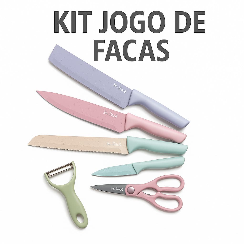 Kit Jogo de Facas Coloridas 6 peças Aço Inoxidável