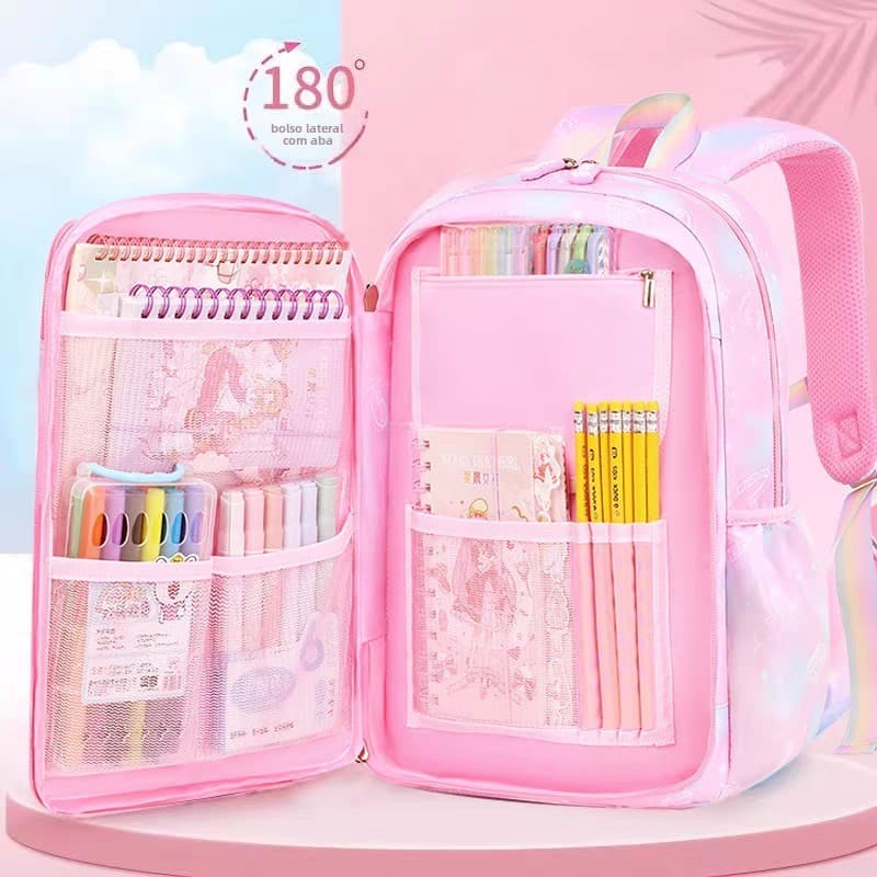 Mochila escolar grande capacidade para meninas Princesas Reforçada Leve
