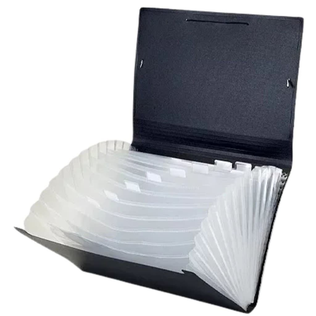 Pasta Sanfonada A4 12 Divisórias Multiuso ACP Linha Black Preto