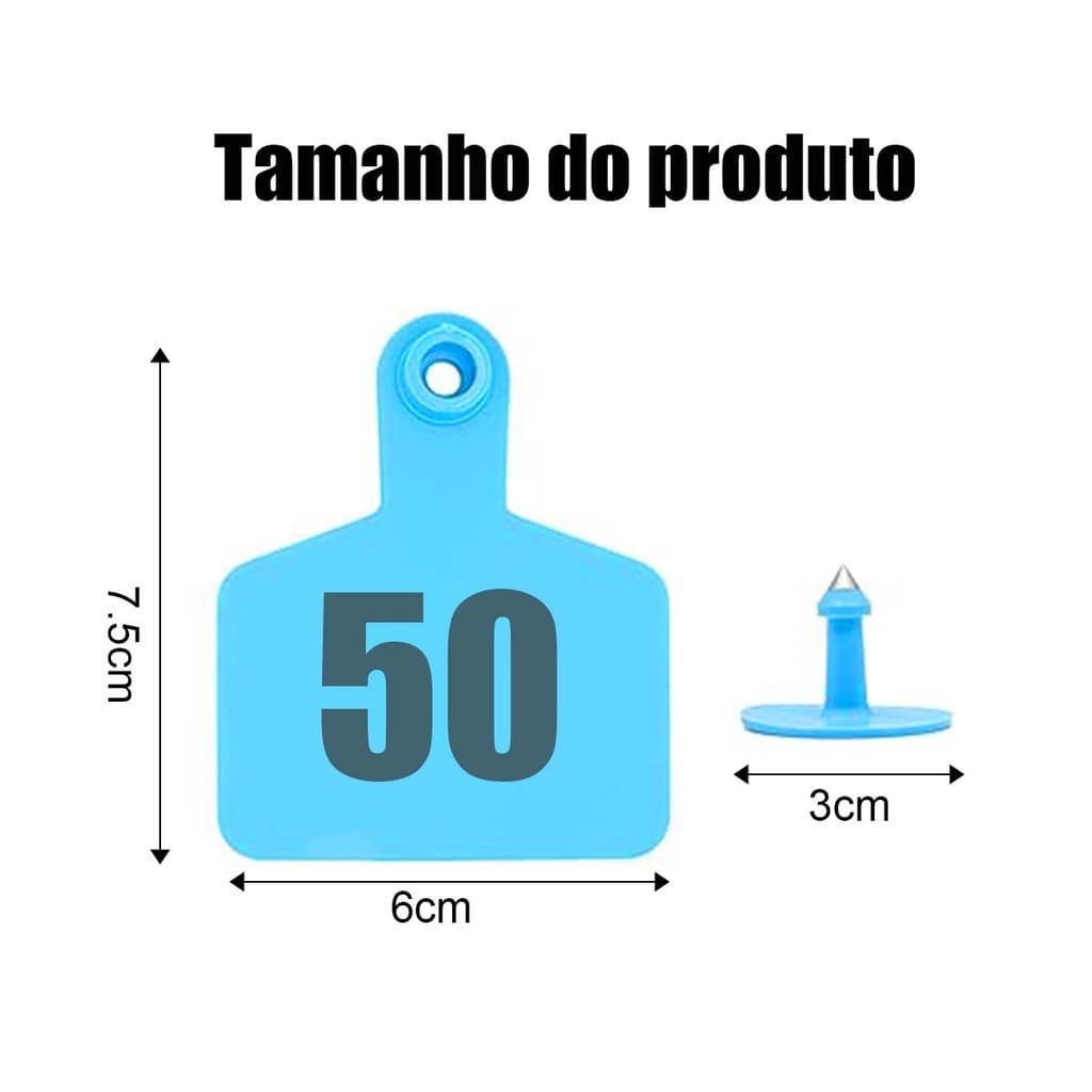 50 peças de brincos de identificação de cabra, número opcional 001-200 para vaca, etiqueta macia com letras, azul