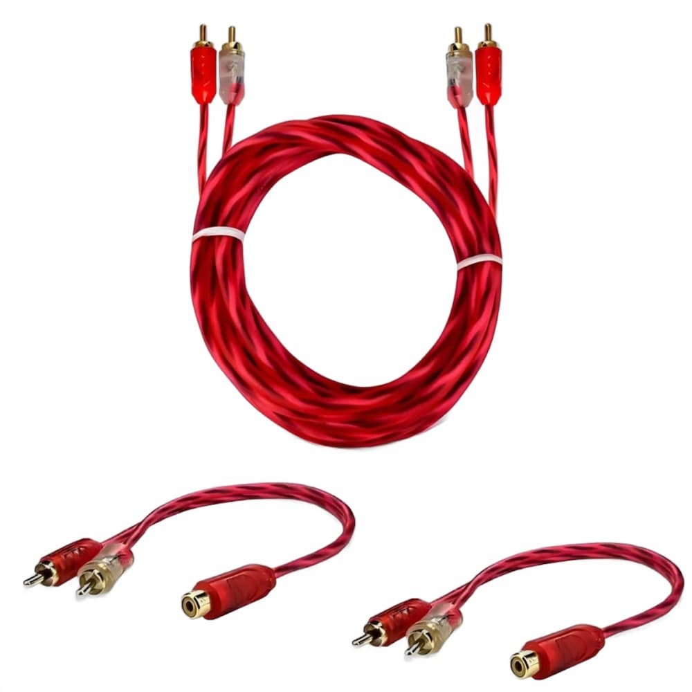 Kit 1 Cabo Rca Dupla Blindagem Injetado 5mts + 2 Rca Y 2m1f