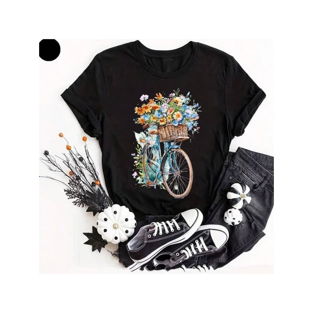 camiseta feminina bicicleta de flores retro