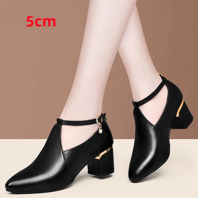 Sapatos Femininos De Salto Alto Médio Tamanho Grande , Fundo De Couro Macio Real , Mãe 779