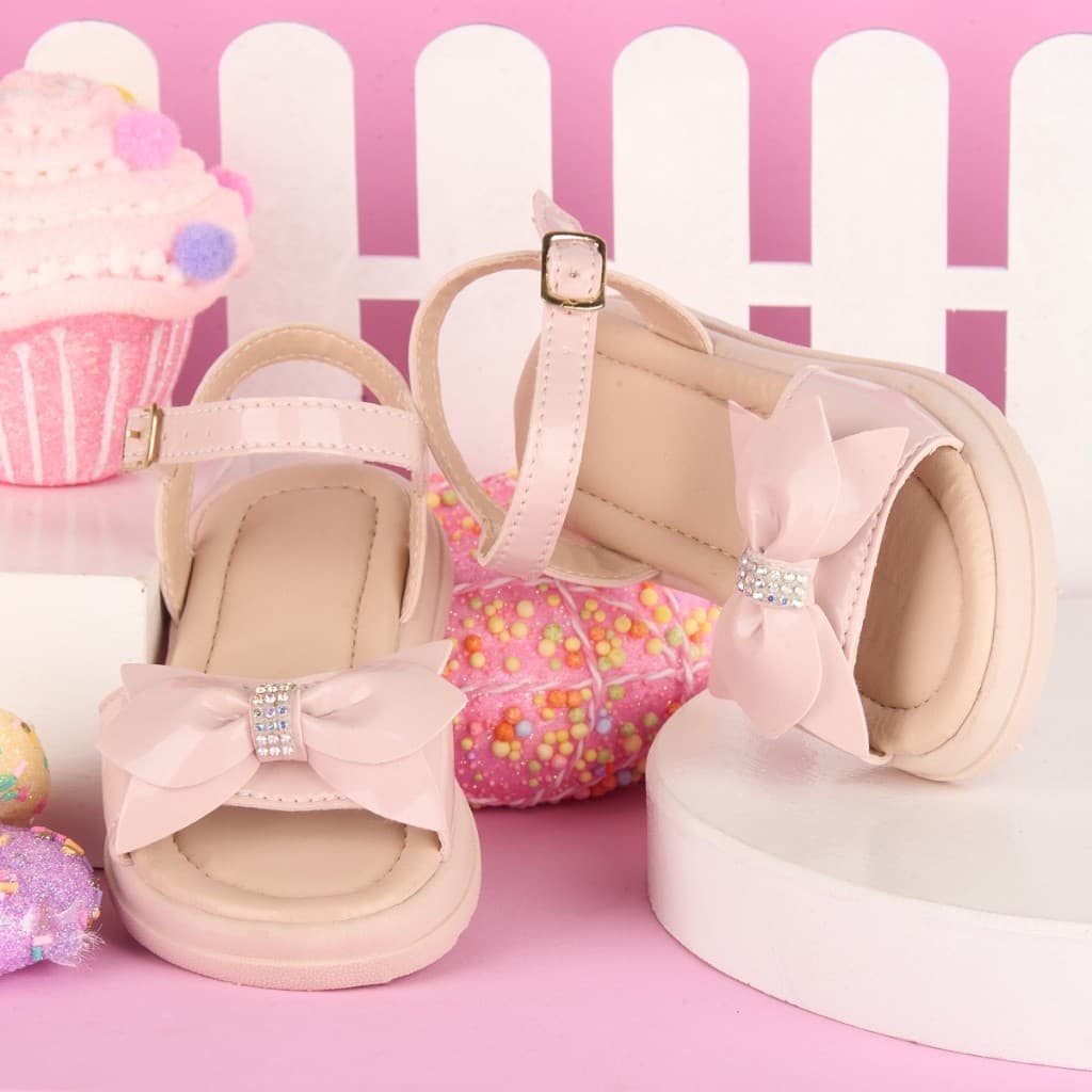 Sandália Infantil Menina Preta Verniz Laço Strass Confortável Leve Antiderrapante Fivela Casual Festa Daminha Luxo