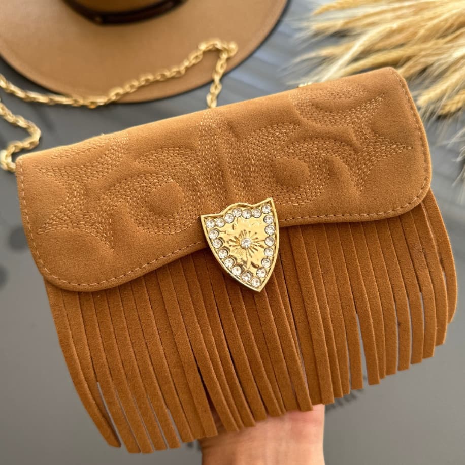 Bolsa Franja Feminina Pequena Festa de Peão Barretos Rodeio Camurça Lançamento Ana Castela Boiadeira