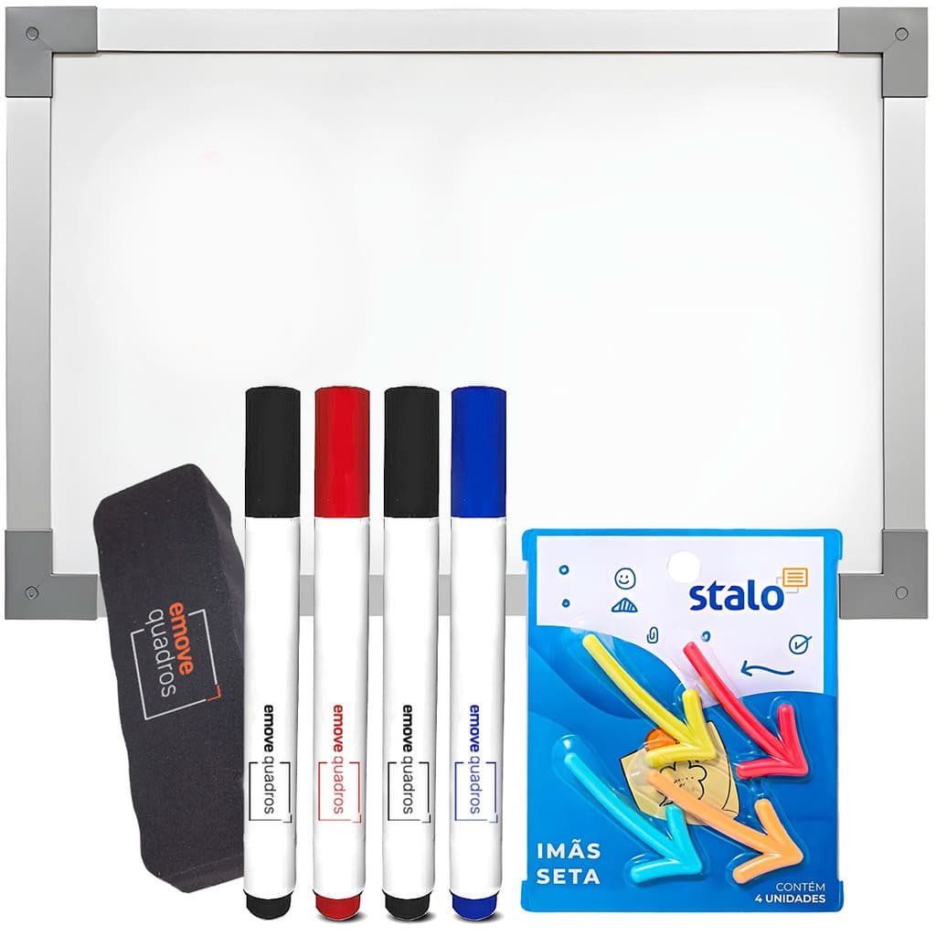 Lousa Branca 90x60 Magnética Quadro Branco Painel Fotos Soft Alumínio Com Kit Anotação + Imãs Setinha