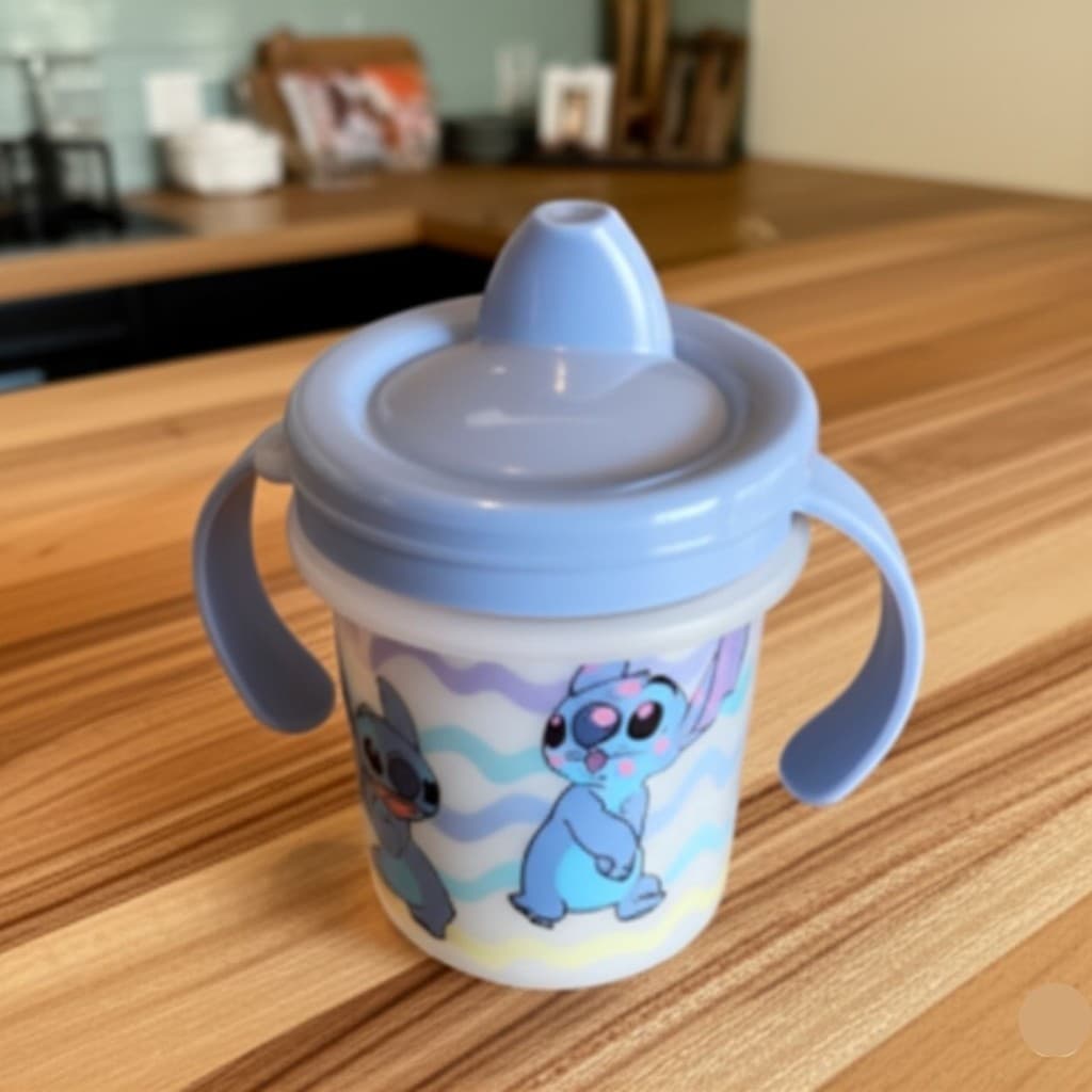 COPO CANECA TRANSIÇÃO STITCH  COM ALÇA 280ML COPINHO BEBE BICO RIGIDO