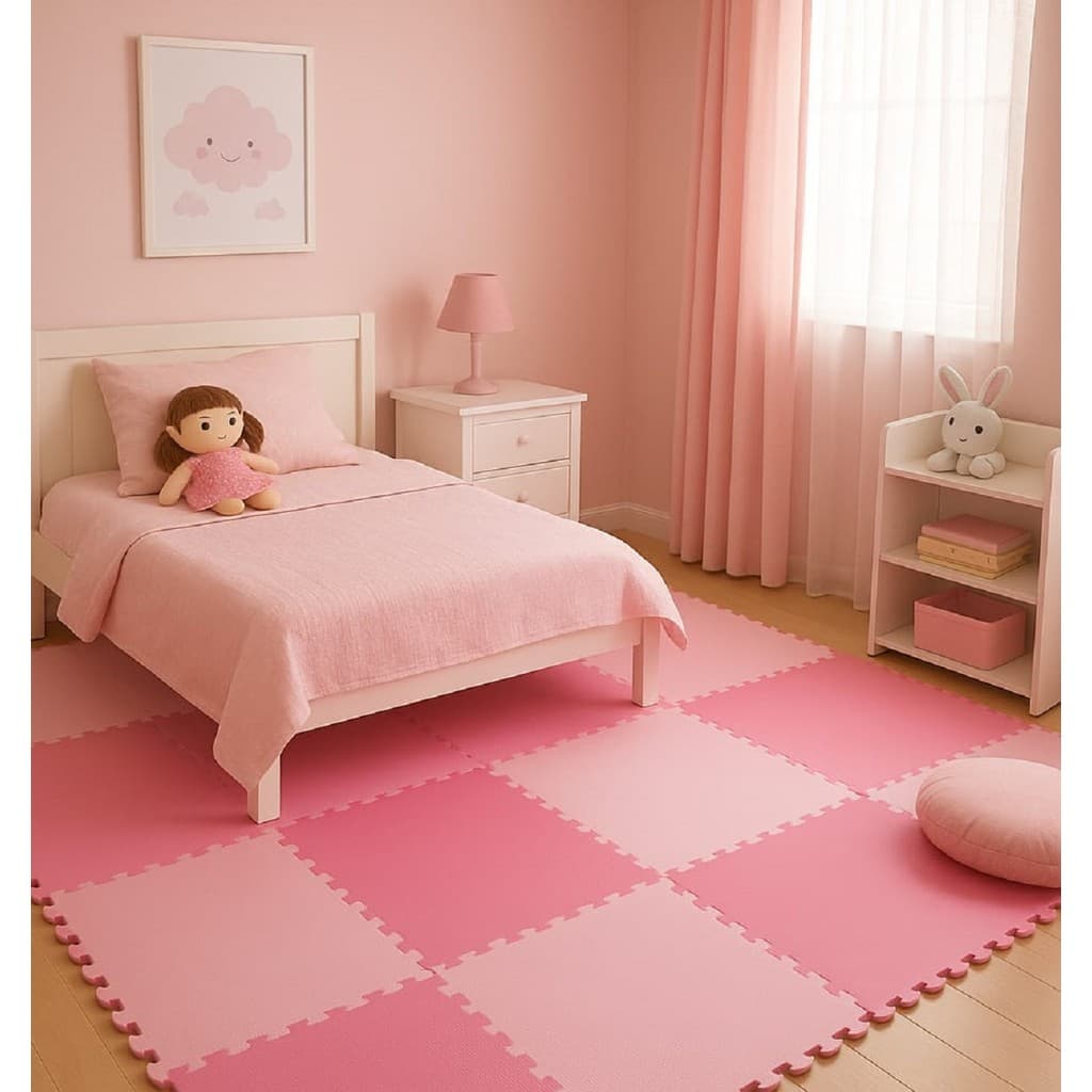 Kit 6 Tatames Tapetes EVA 50x50 10mm Rosa Bebê e Pink Menina Linha Premium com Bordas de Acabamento