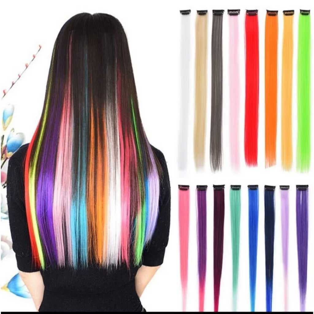 3 Mechas Coloridas Aplique de Cabelo Colorido Tic Tac Infantil Cosplay - ENVIO IMEDIATO