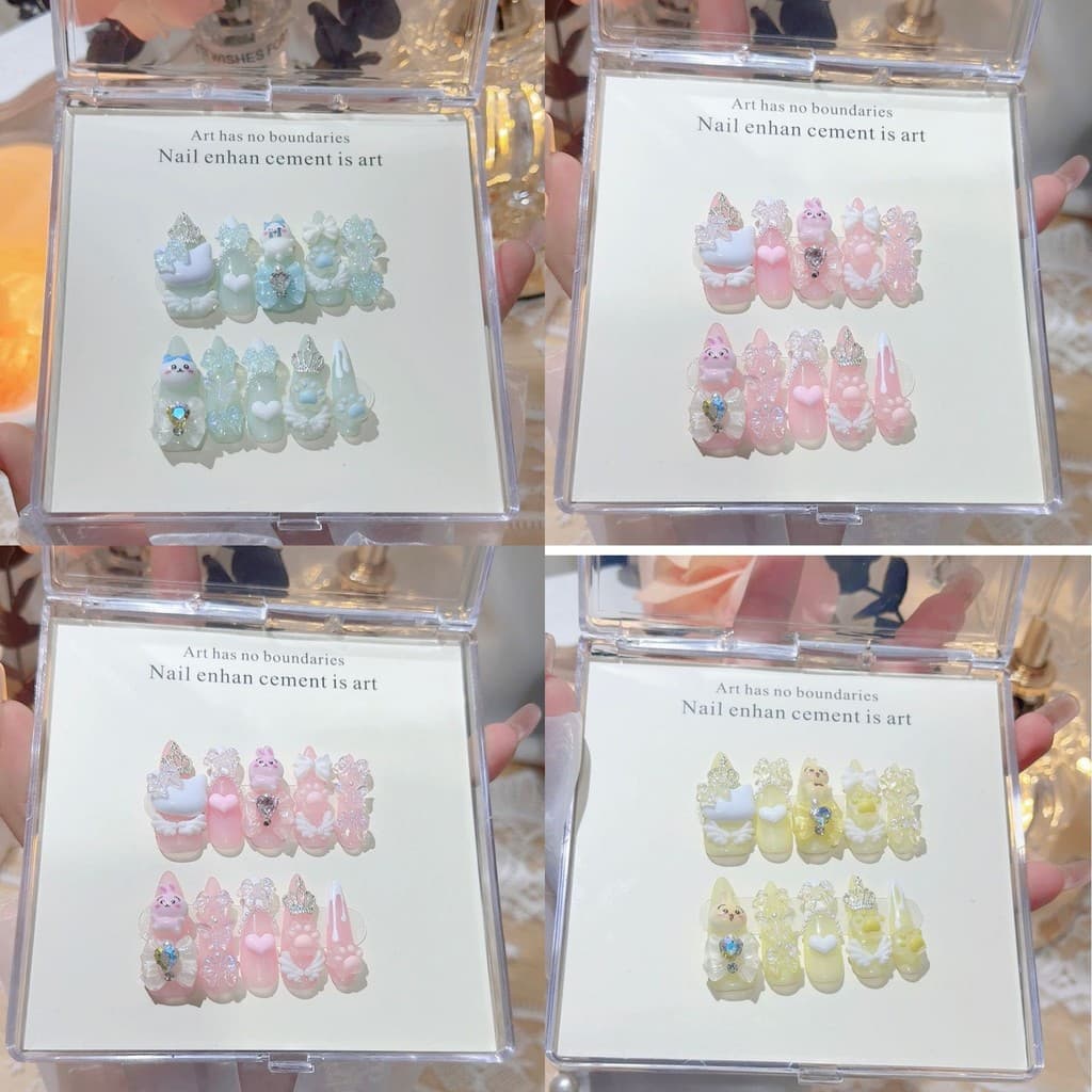 Chiikawa Hachiware USAGI Bonito Japonês Jirai Kei Prensa Artesanal Em Unhas Y2K HelloKitty Gyaru Anime Postiças Longas A