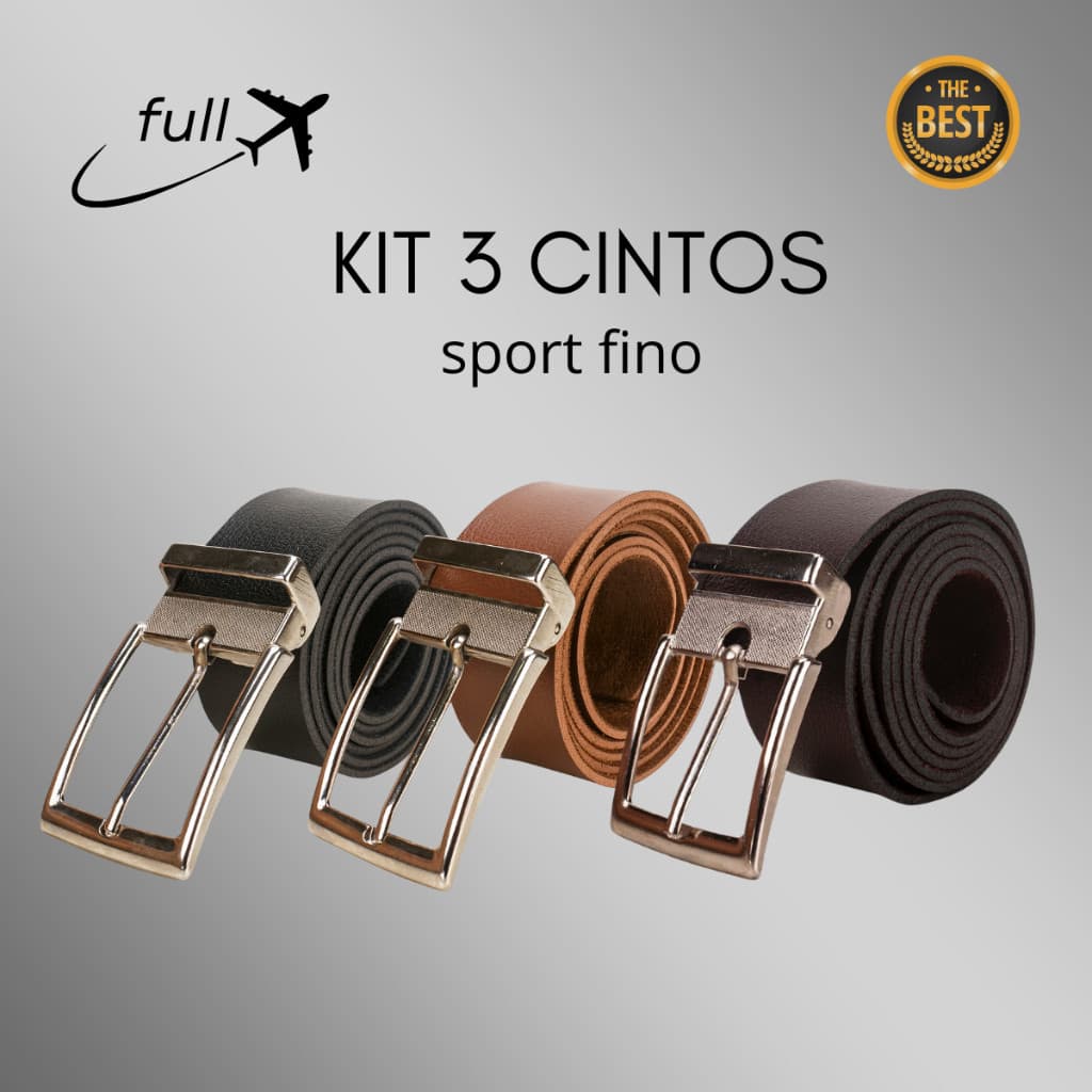 Kit 3 Cintos Social Masculino Couro Ecológico Resistente Confortavél  Envio Imediato