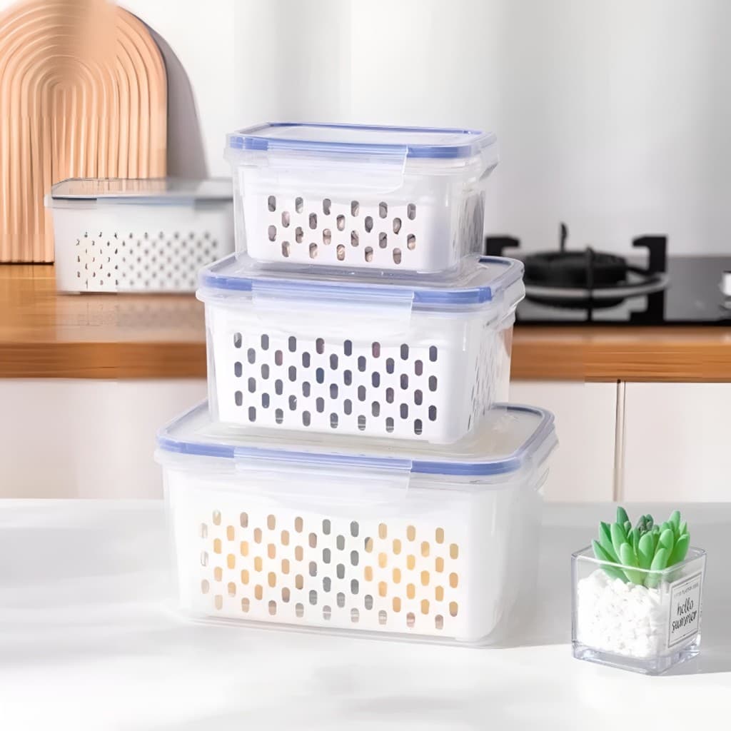 Kit 3 Potes Organizadores Geladeira 850ML/1750ML/3300ML Alimentos Vegetais