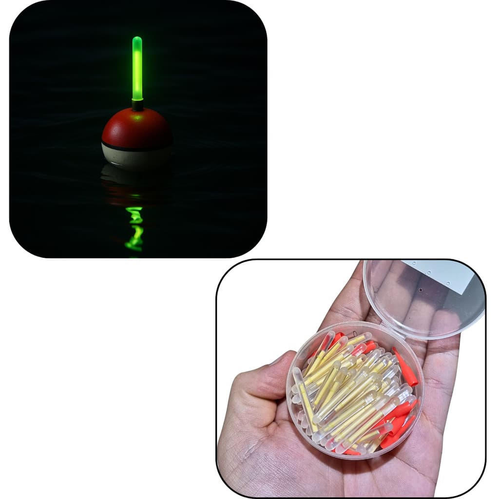 Kit 100 Bastão Luminoso Luz P Boia Vara Linha Pesca Noturna Peixe Anzol Trairá Tucunaré Dourado