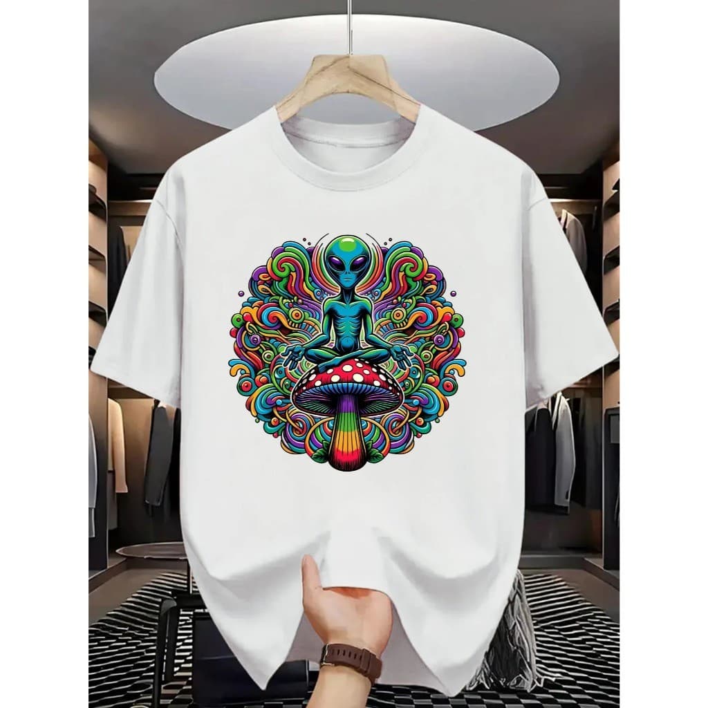 Camisa Premium 30.1 Camiseta Algodão Adulto, Infantil e Plus Size ET Cogumelo Alucinação Streetwear Moda Premium Envio I