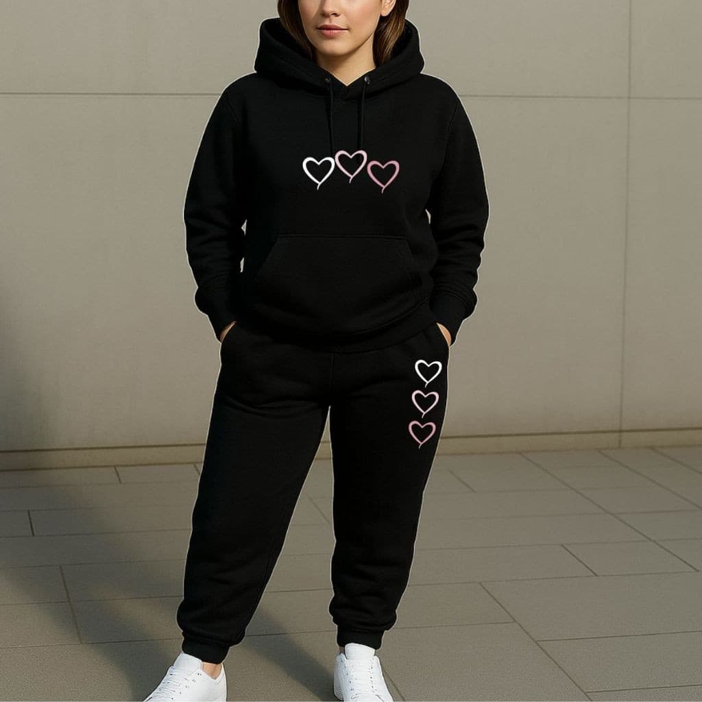 Conjunto Moletom Aesthetic Canguru+Calça Jogger Tecido Flanelado Casual Moda Inverno Feminino