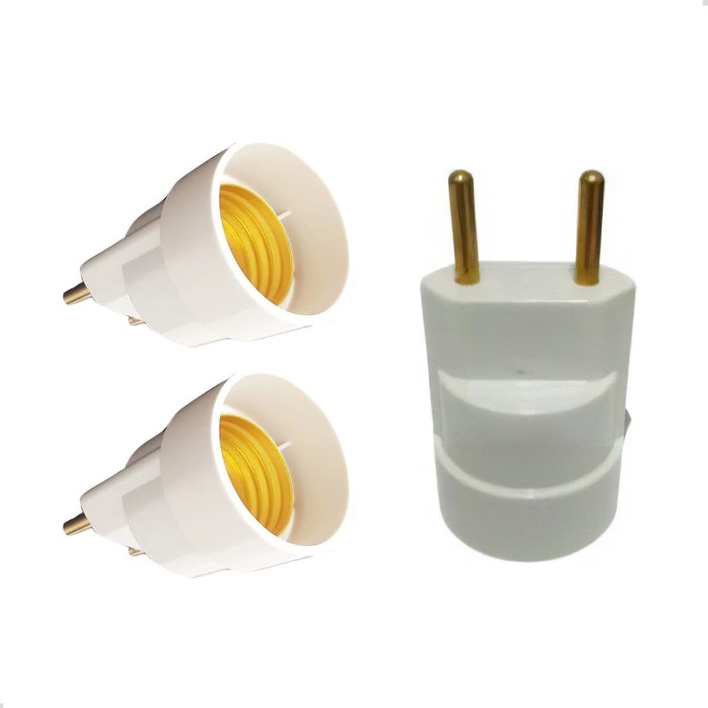 Kit 3 Bocal Soquete E-27 Branco Plug Macho P Tomada Adaptador