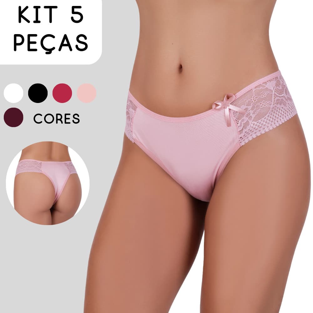 Kit 5 Calcinhas com Renda Lateral | Cintura Média, Conforto Diário e Sensualidade Feminina 💖