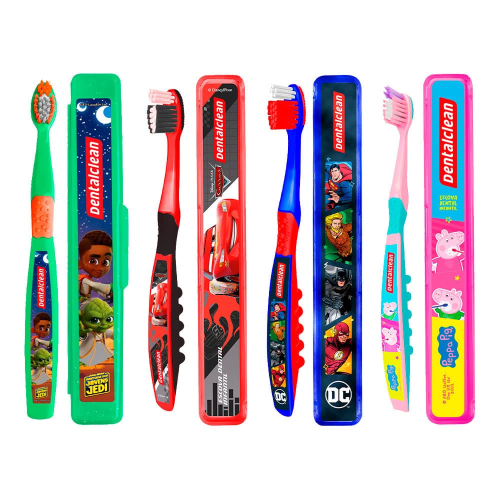 Kit Escova de Dente Infantil com Porta Escovas Estojo Escolar Exclusivas Dentalclean