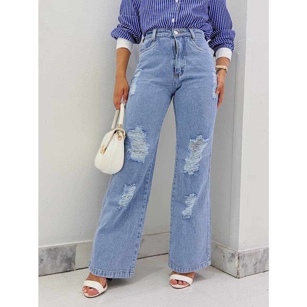 ninajeans 1300 Calça Jeans ModaFashion  feminina casual  perna larga cintuta alta  pantalona wide leg