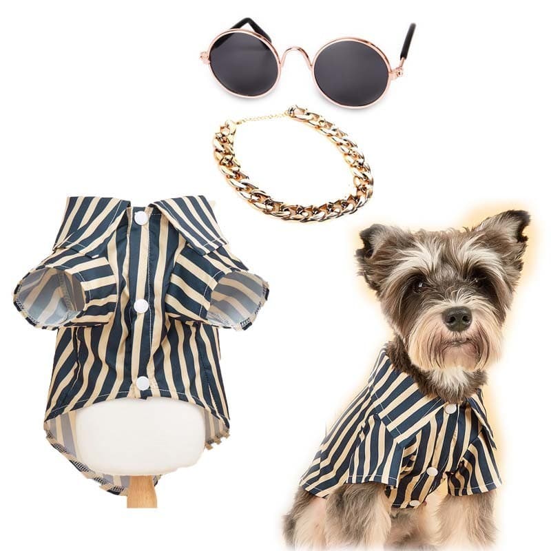 Roupas Para Cães Shih Tzu Camisas De Listras Verticais Schnauzer Poodle Camisa De Verão Gatos Finos Cachorros Acessórios