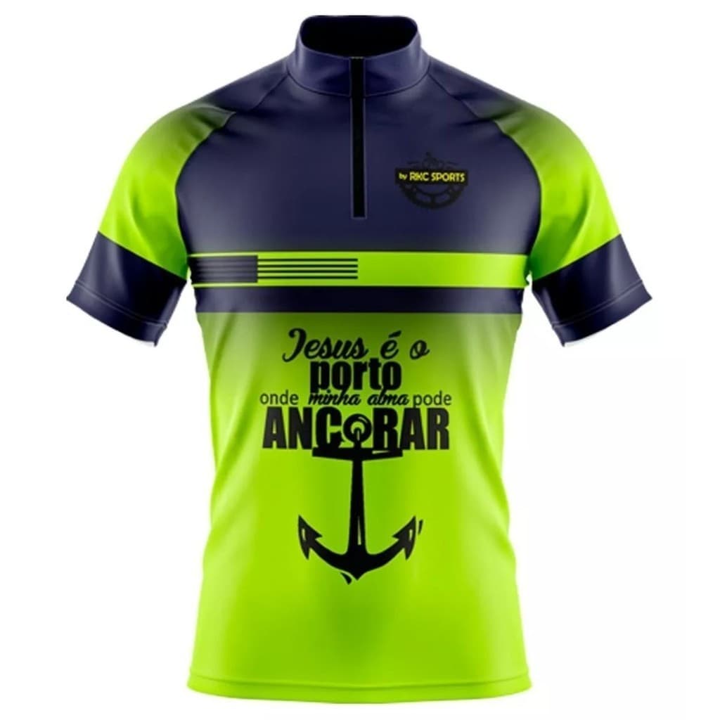CAMISA CICLISMO MASCULINA MOUNTAIN BIKE MANGA CURTA GOSPEL PROTEÇÃO UV RKC SPORTS JESUS É O PORTO