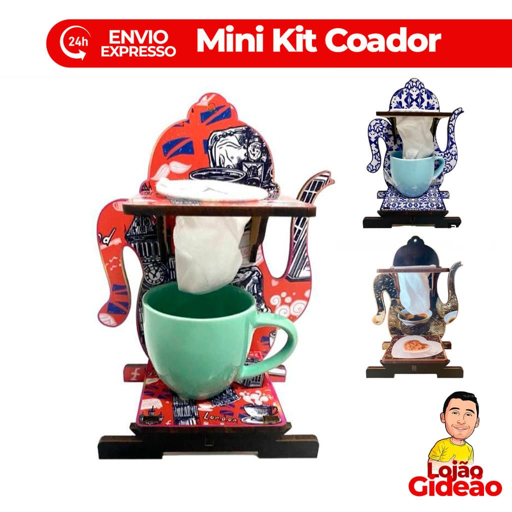Kit Mini Coador De Café Chá Gourmet Bule Individual Com Xícara De Acrílico Madeira Estampado