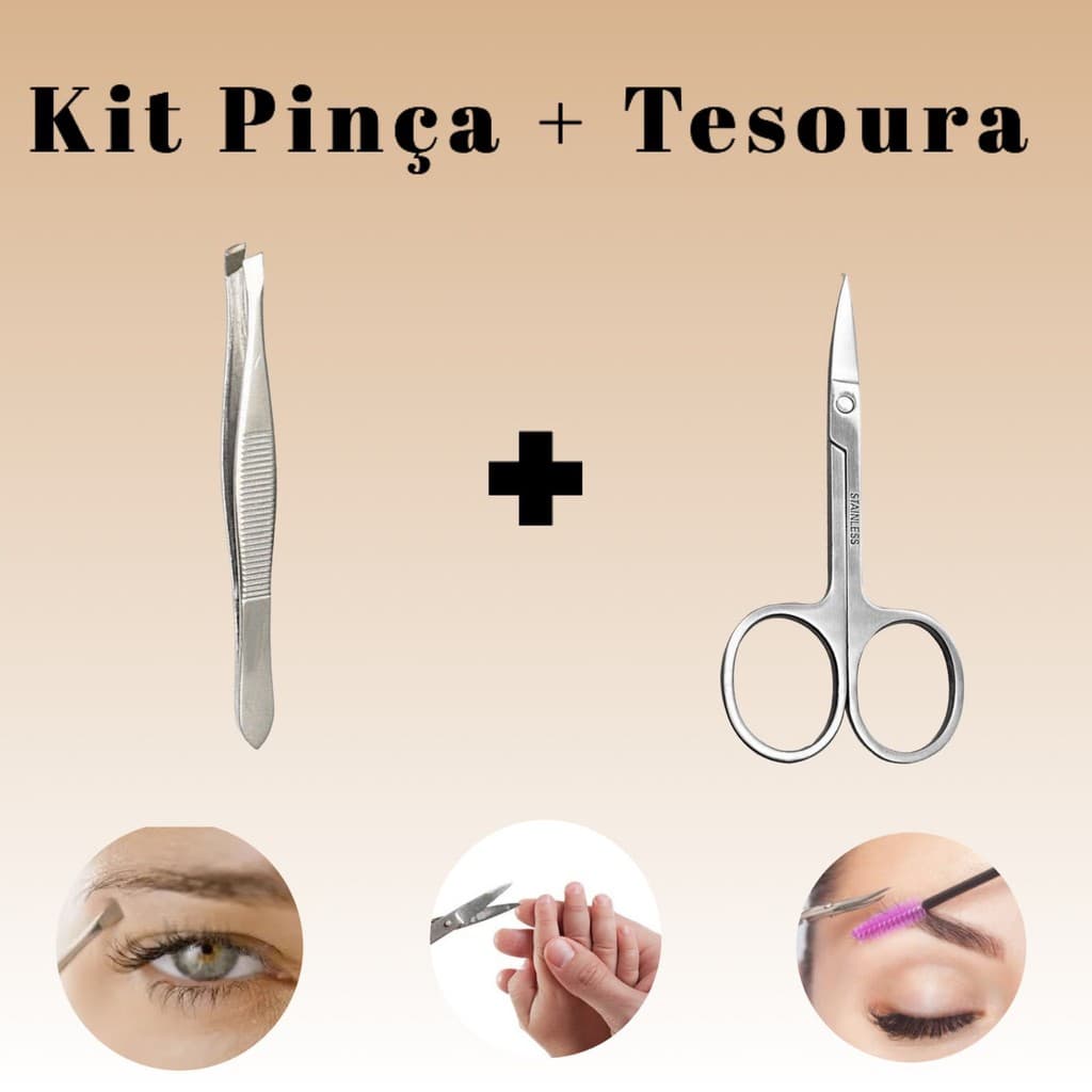 Kit Tesoura e Pinça para Designer de Sobrancelha e Pelos