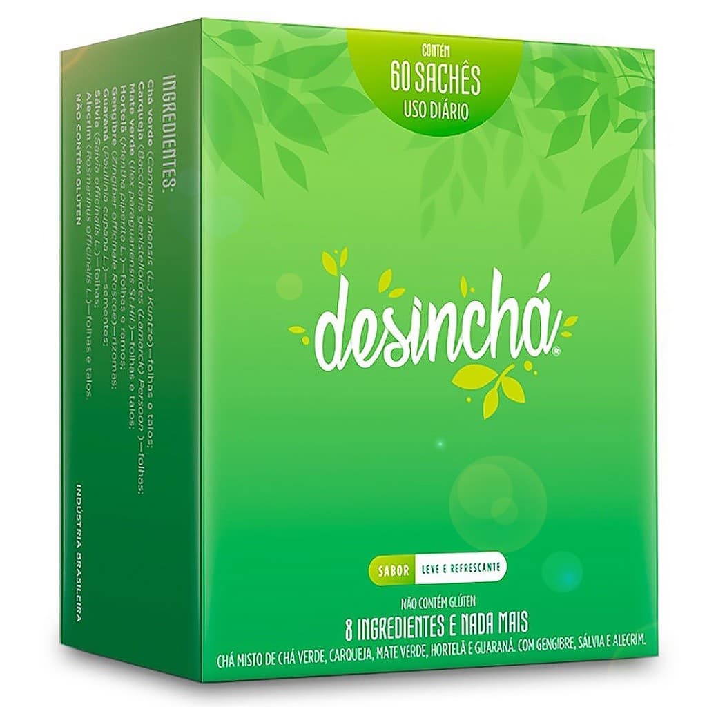 Caixa Desinchá Dia 60 sachês Suplemento Alimentar Natural Chá Verde  100% Original Premium Hortelã