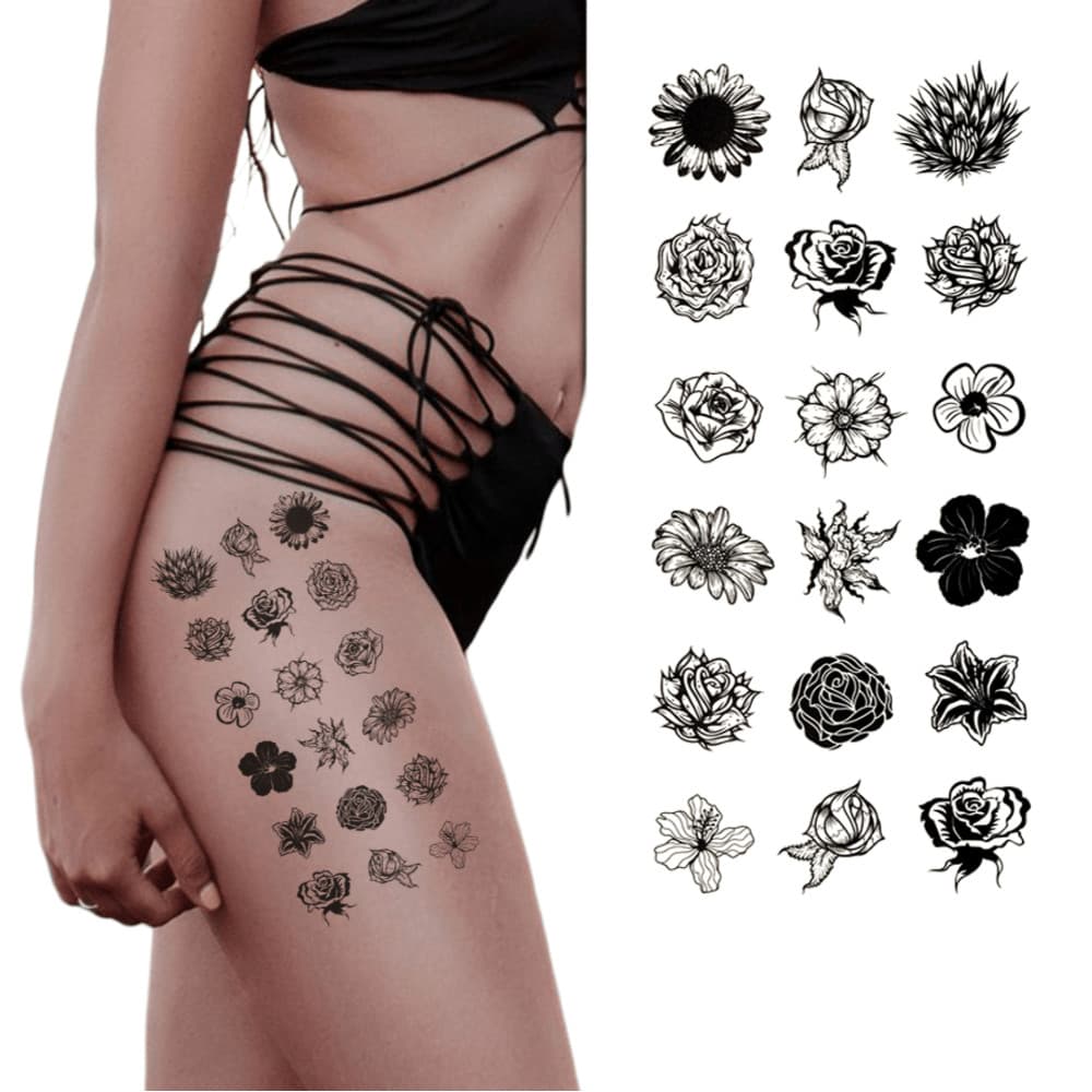 Tatuagem Temporária Tribal 18 Flores Delicada Lindas Unissex 9x19cm